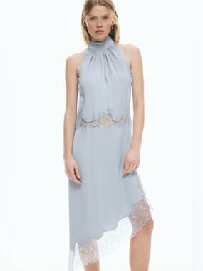 H&M Lace-trimmed satin dress (Light dusty blue) XS